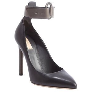 Reed Krakoff Black Leather Heels with Gray Ankle Strap